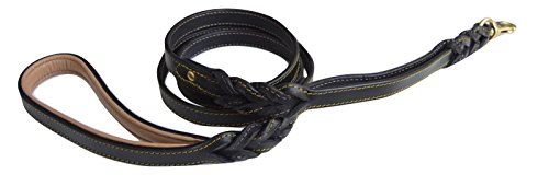 6 Foot Braided Leather Dog Leash with Traffic Handle, Two Handles for Training and Safety, Double your Control with 2 Locations, Lead for Large and Medium Dogs,Black 6ft x 3/4 Inch - color: Black