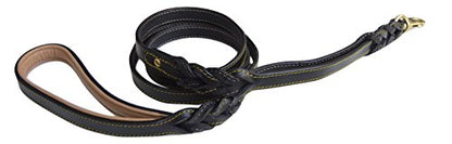 6 Foot Braided Leather Dog Leash with Traffic Handle, Two Handles for Training and Safety, Double your Control with 2 Locations, Lead for Large and Medium Dogs,Black 6ft x 3/4 Inch - color: Black