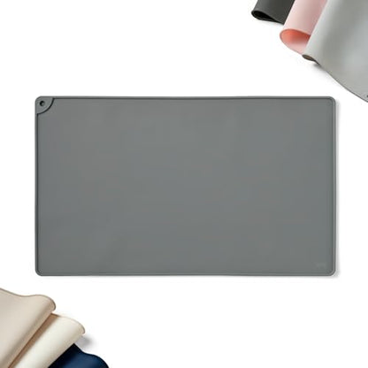 WePet Non-Slip Waterproof Pet Feeding Mat, 20x12 Inch - Silicone Dog & Cat Food Mat with Raised Edge to Stop Food Spills and Water Spills - Dishwasher Safe, Easy Clean - color: Rock Grey