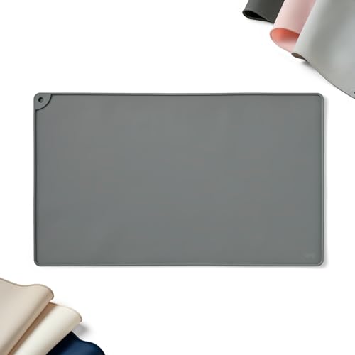 WePet Non-Slip Waterproof Pet Feeding Mat, 20x12 Inch - Silicone Dog & Cat Food Mat with Raised Edge to Stop Food Spills and Water Spills - Dishwasher Safe, Easy Clean - color: Rock Grey