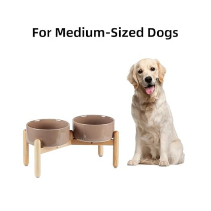 Havniva 7.3inch Ceramic Raised Dog Bowl with Stand, Double Dog Bowls Elevated for Medium Breed Dog Food and Water Bowl Set Non-Slip Dog Dish Large Capacity Feeding Pet Water Bowl - color: 2 Bowls+Stand - Brown Coffee, size: 7.3inch