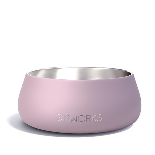Sipworks Stainless Steel Dog Bowl – 32oz Weighted Metal Food and Water Bowls for Dogs and Cats with Non-Slip Base - Pet Bowls for All Breeds Sizes for Travel & Outdoor Play | Lavender Gray - color: Lavender Gray