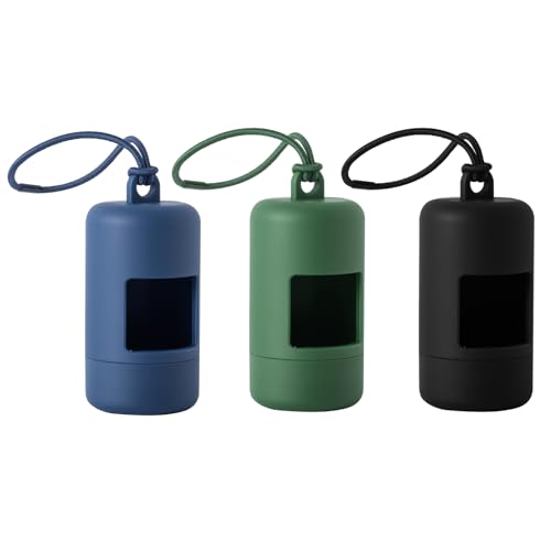 SLSON 3Pack Dog Poop Bag Holder for Leash Lightweight Pet Waste Bag Dispenser with Leash Attachment Portable Plastic Doggie Poop Bag Dispensers,Blue Green Black