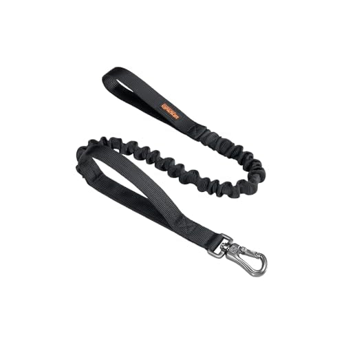 EXCELLENT ELITE SPANKER Military Bungee Dog Leash Elastic Leads Rope with 2 Padded Control Handle for Medium and Small Dogs (Black) - color: Black