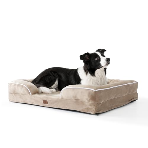 Orthopedic Dog Bed with Gel Memory Foam, Large Dog Couch Waterproof Pet Sofa with Removable Washable Cover, Non-Slip Bottom,Indoor & Road Trip, CertiPUR-US PetsBed, 36x27x6.5 in Beige - color: Beige, size: 36"L x 27"W x 6.5"Th
