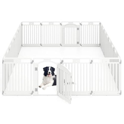 PETSITE 16-Panel Plastic Dog Playpen with Door, 32 Inch Tall Portable Shape-Customizable Pet Playpen Indoor Outdoor, Ideal for Small & Medium Dogs and Puppies, Easy to Assemble - size: 32"H x 24"W （16 Panels)