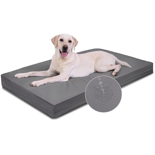 Vonabem Outdoor Waterproof Dog Bed Washable, Extra Large Crate Pad 42 inch, Wipeable Leather XL Pet beds with Removable Cover, Foam Orthopedic Anti-Slip Kennel Pads Reversible, 41"x27" Grey - color: Grey, size: XL(41x27x3.5)