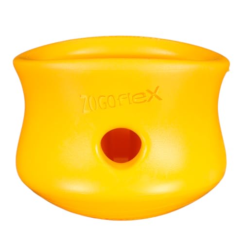 WEST PAW Zogoflex Toppl Interactive Treat Dispensing Puzzle Dog Toy for Mental Stimulation & Enrichment-Holds Kibble & Treats-Lickable, Freezable & Dishwasher Safe-Made in USA-Small-Sunflower Yellow - color: Sunflower, size: Small