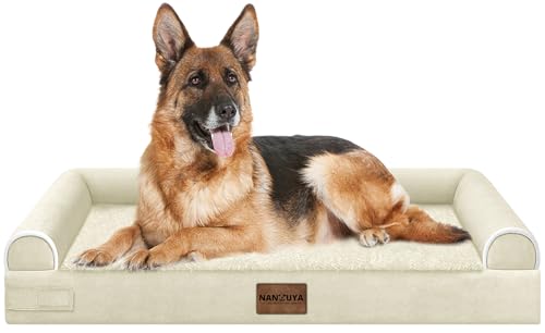 NANUYA Orthopedic Dog Bed for Jumbo Dogs, 48 x 33 Inch, Beige | Egg crate foam for joint support, 3-sided bolster pet sofa, waterproof lining, washable cover, and non-skid base - color: Beige, size: 48.0"L x 33.0"W x 6.5"Th