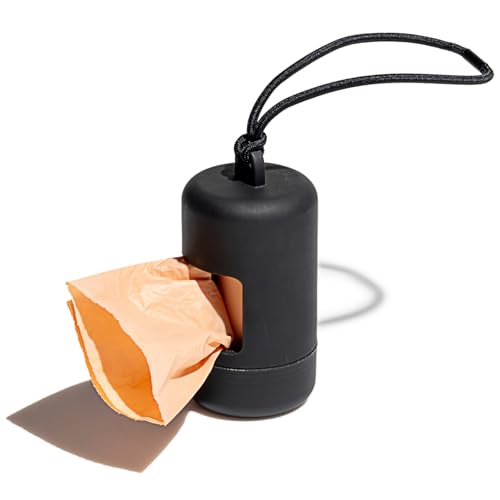 Wild One Dog Poop Bag Holder and Dispenser with Leash Attachment, Leak Proof, Easy Twist Top for Refills, Includes 1 Roll Bags, Black - color: Black, size: Dispenser + 10 Bags