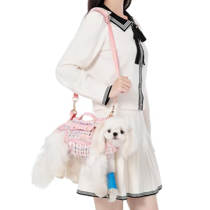 Wakytu Dog Lift Harness Dog Carrier Sling for Small Dogs & Cats,XS | stylish puppy sling carrier with handle & pocket,adjustable leash,walking & travel - color: 2.0 Pink, size: X-Small(2-5 LBS)