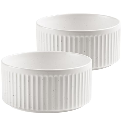 Non-Slip Ceramic Dog Bowls,8" Dog Food and Water Bowl Set with Silicone Base, 64oz/8cups Weighted Flip-Proof Pet Feeding Bowl for Medium and Large Dogs (Large,White) - color: White, size: 8 Cups