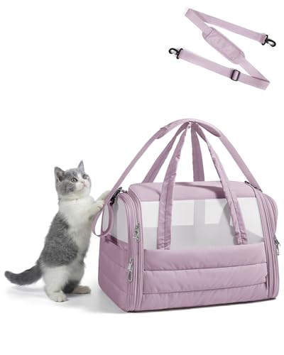 BAGSMART Cat Carrier: Soft-Sided Pet Carrier for Small Medium Cats Dogs Puppy Quilted Collapsible Puffy Travel Bag Up to 20 Lbs Mist Purple - color: Mist Purple, size: 18.1"L x 11.0"W x 11.0"H