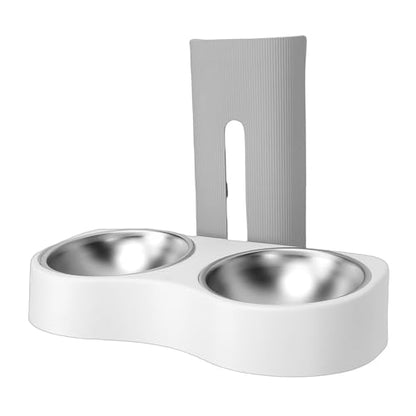 Zerone Elevated Double Bowls Stainless Steel Wall Mounted Pet Feeding Station with Adjustable Height, Anti Tip Feature for Dogs and Cats (Grey White) - color: Grey White
