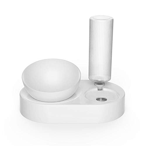 JiangYanus Dog Bowls, 0°-15°Adjustable Tilted Cat Food and Water Bowl Set | Elevated Automatic Water Dispenser, Pet Feeder Feeding Dishes for Indoor Cats Puppies and Dogs - color: White, size: Large Water Supply: 680ml/23oz