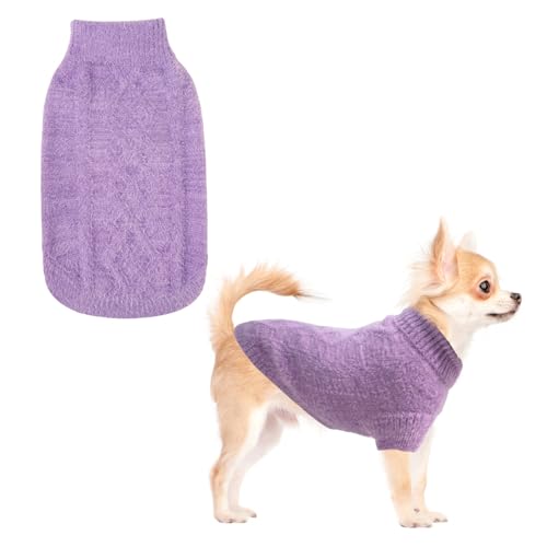 KOOLTAIL Small Dog Sweater, Fuzzy Thick Super Soft Warm Dog Winter Sweater Turtleneck Pullover for Cold Weather, Classic Cable Knitwear, Fleece Pet Fall Clothes Coats Puppy Cats Girl Boy Perple S - color: Purple, size: Small