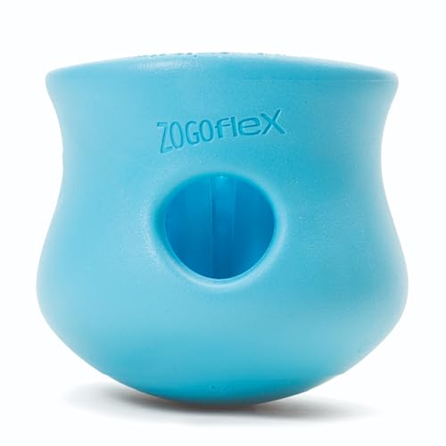 WEST PAW Zogoflex Toppl Interactive Treat Dispensing Puzzle Dog Toy for Mental Stimulation & Enrichment-Holds Kibble & Treats-Lickable, Freezable & Dishwasher Safe-Made in USA-Large-Aqua Blue - color: Aqua Blue, size: Large