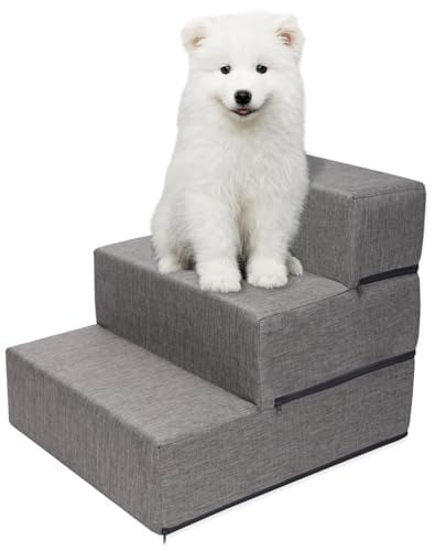 Elevon Dog Stairs for Bed 18" H, 3-Step Dog Steps for High Bed and Couch, Pet Steps for Small Dogs and Cats, Non-Slip Balanced Pet Ramp Indoor, Grey - style: 3-Step/ Gray