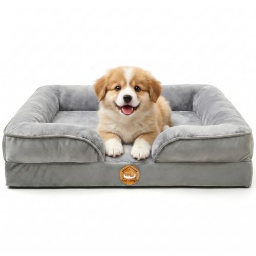 Orthopedic Dog Bed for Small Dogs- Memory Foam Pet Bed with Cooling Support, Calming Washable Dog Bed with Soft Bolster, Removable Machine Washable Cover, Non-Slip Bottom with My Home Label