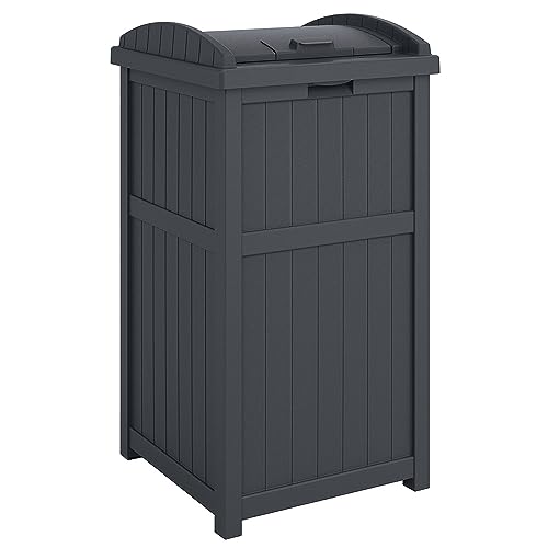 Suncast 4 Pack Outdoor Waste Bin Trash Hideaway Container with Latching Lid, 33 Gallon Capacity - color: Cyberspace, size: 4 Pack