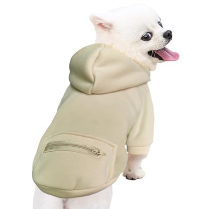 Jecikelon Dog Hoodies for Small Dogs with Zipper Pocket, Soft Fleece Puppy Clothes with Rope Hat, Warm Winter Outfits Cold Weather Coats, Cute Sweatshirt Chihuahua Costume (Beige, Medium) - color: Beige, size: Medium