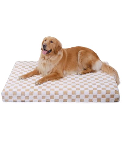 KSIIA Memory Foam Dog Bed Waterproof Large Dog Bed Orthopedic Crate Pad Supportive Crate Pads Soft Pet Mat for Large Pet Mats with Removable Washable Cover & Non-Slip Bottom, 44 x 32 Inch, Brown - color: Brown, size: 44.0"L x 32.0"W x 4.0"Th