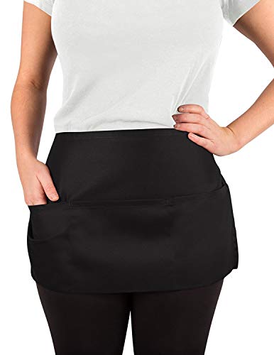 KNG Waitress Apron with 3 Pockets – 11 inch Waist Apron - color: Black, size: 84 Pack