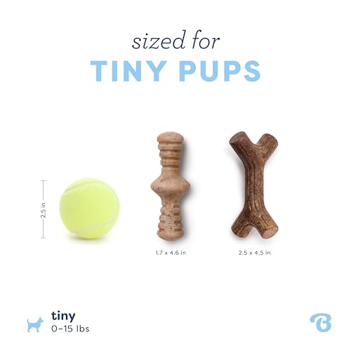 Benebone Puppy 2-Pack Maplestick/Zaggler Durable Dog Chew Toys for Gentle Chewers, Real Bacon, Real Maplewood, Made in USA, Tiny - size: Puppy Tiny (2-Pack)