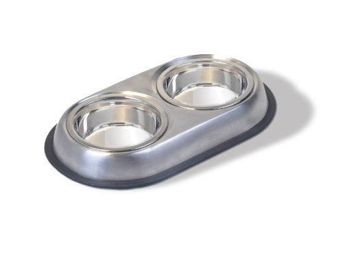 Van Ness Pets Stainless Steel Double Dish Food And Water Bowl For Cats/Small Dogs, 16 OZ, Wide No-Tip Base - size: 16 oz