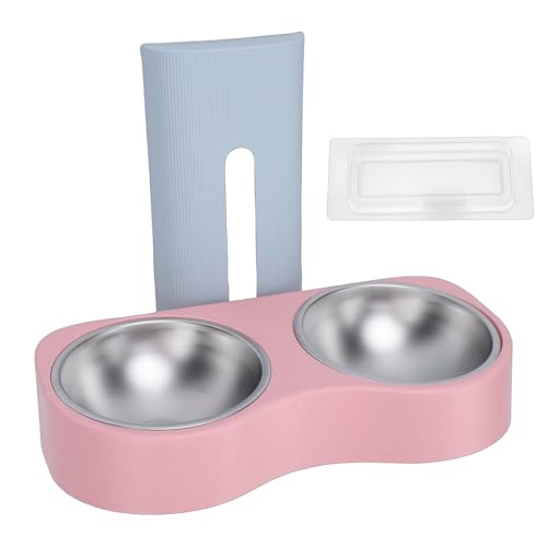 Zerone Elevated Double Bowls Stainless Steel Wall Mounted Pet Feeding Station with Adjustable Height, Anti Tip Feature for Dogs and Cats (Blue Pink) - color: Blue Pink