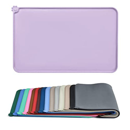 AUDWUD Silicone Waterproof Pet Feeding Mats,Anti Slip Bowl Pad,Dog Mat for Food and Water - color: Hibiscus, size: 21" x 15"