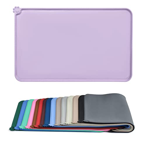 AUDWUD Silicone Waterproof Pet Feeding Mats,Anti Slip Bowl Pad,Dog Mat for Food and Water - color: Hibiscus, size: 21" x 15"