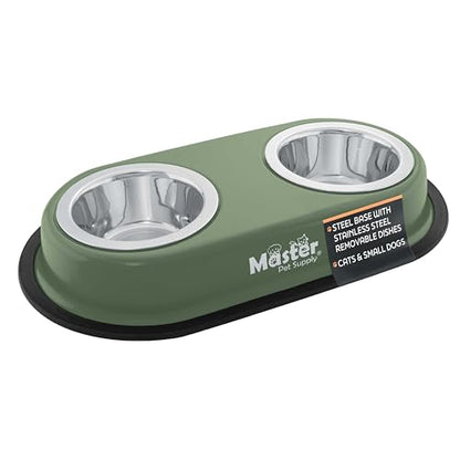 Master Pet Supply Double Dog Bowls Set with Elevated Base and 2 (8 oz) Stainless Steel Removable Dishes (Camo Patrol) – Double Cat Food Water Bowl, Dog Puppy Food Bowl Set, Rust Resistant - color: Camo Patrol