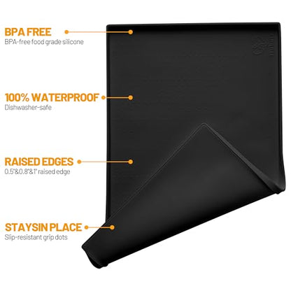 Hubulk Dog Feeding Mat,100% Waterproof Food Grade Silicone Pet Food and Water Bowl Placemat,Dishwasher, High Raised Edge to Prevent Spills,Nonslip Tray to Stop Messes on Floor (32"x24"x1.0", Black) - color: Black, size: 32"l X 24"w