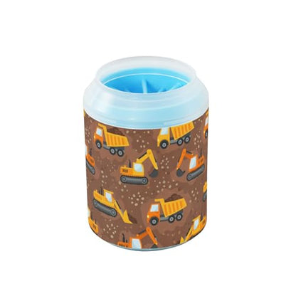 Truck Brown Pattern Dog Paw Cleaner Cup with Soft Silicone Brush, Lightweight Portable Small Muddy Paw Washer for Dogs, Easy to Use Pet Foot Cleaner