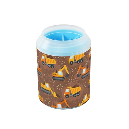 Truck Brown Pattern Dog Paw Cleaner Cup with Soft Silicone Brush, Lightweight Portable Small Muddy Paw Washer for Dogs, Easy to Use Pet Foot Cleaner