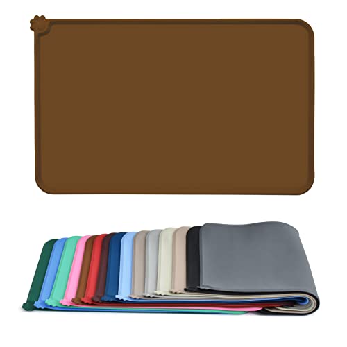 AUDWUD Silicone Waterproof Pet Feeding Mats,Anti Slip Bowl Pad,Dog Mat for Food and Water - color: Brown, size: 21" x 15"