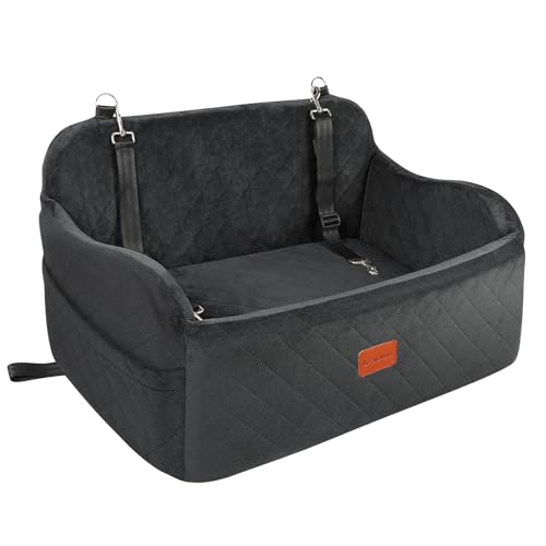 Lealchum Large Dog Car Seat,Memory Foam Cushion Car Seat for 2 Small Dogs,Comfy Car Dog Bed with Side Pocket and 2 Clip-On Safety Leashes,Easy to Install Cars Seat for Dogs(Black, Large) - color: Black