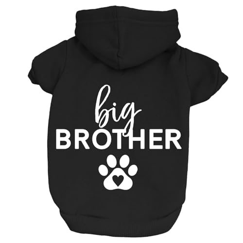 Big Brother Heart Paw Pullover Fleece Lined Dog Hoodie (Black Hooded Sweatshirt) - color: Black, size: 4X-Large (40-55 lbs)