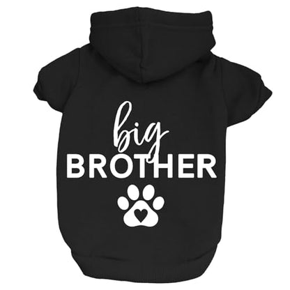 Big Brother Heart Paw Pullover Fleece Lined Dog Hoodie (Black Hooded Sweatshirt) - color: Black, size: X-Small (0-3lbs)