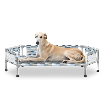 Elevated Dog Bed with Guardrail, Cooling Outdoor Pet Cot with 5-Sided Fence，Raised Dog Cot with 6-Metal Frame - size: Fence M