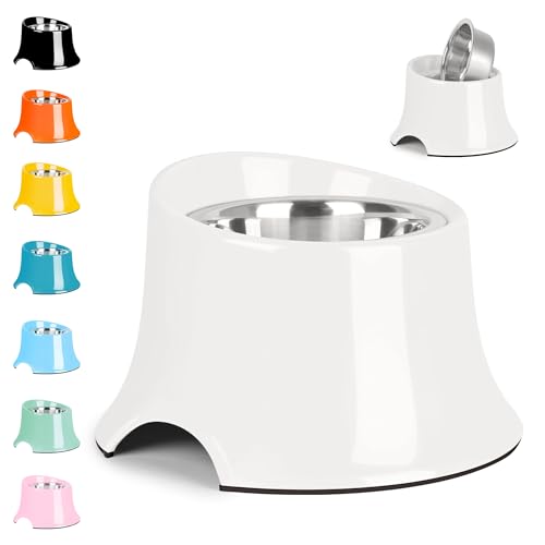 Tilted Elevated Dog Bowls Non-Slip & Non-Spill Pet Feeder with Elevated Detachable Melamine Stand, High Capacity Tilted Dog Bowl for Medium Small Size Dogs M/2 Cup White - color: White, size: M/2 Cup