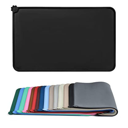 AUDWUD Silicone Waterproof Pet Feeding Mats,Anti Slip Bowl Pad,Dog Mat for Food and Water - color: Black, size: 18.5" x 11.5"