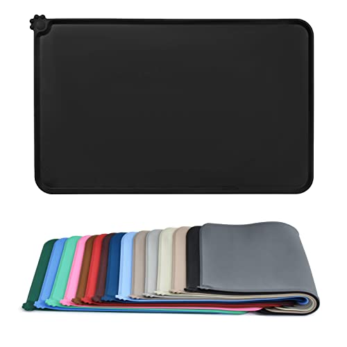 AUDWUD Silicone Waterproof Pet Feeding Mats,Anti Slip Bowl Pad,Dog Mat for Food and Water - color: Black, size: 18.5" x 11.5"