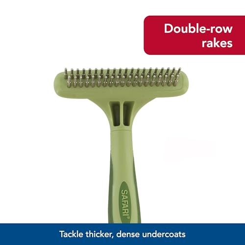 Coastal Pet Safari Dog Undercoat Rake - Top-Grade Double Row Rotating Pins Dematting Rake for Effective Deshedding and Pet Grooming