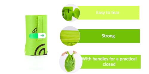 Biodegradable Cat & Dog Bags, Certified Compostable Poop Bags with Handles, 180 Count Refill Rolls, Plant Based and Leak Proof