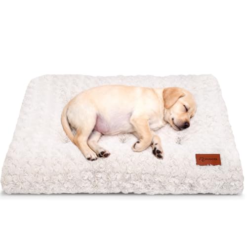 Dog Bed Crate Pad - Rosette Pattern White Velvet Pet Bed Anti-Slip Comfy Kennel Pad for Crates Rosette White S - color: Rosette Pattern White, size: Small 24"x18"
