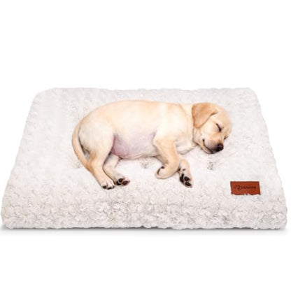 Dog Bed Crate Pad - Rosette Pattern White Velvet Pet Bed Anti-Slip Comfy Kennel Pad for Crates Rosette White S - color: Rosette Pattern White, size: Small 24"x18"