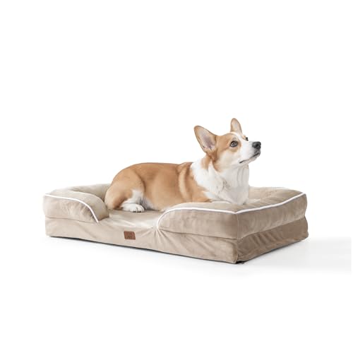 Orthopedic Dog Bed with Gel Memory Foam, Medium Dog Couch Waterproof Pet Sofa with Removable Washable Cover, Non-Slip Bottom,Indoor & Road Trip, CertiPUR-US PetsBed, 30x20x6.5 in Beige - color: Beige, size: 35"L x 22"W x 6.5"Th