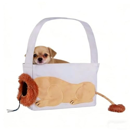 Hands Free Cat Dog Carrier, Lion Breathable Mesh Sling | Canvas Cotton Soft Safety Harness Walking Travel Hiking Vet Visits Small Dogs Kitten Pet Bag - color: off-white